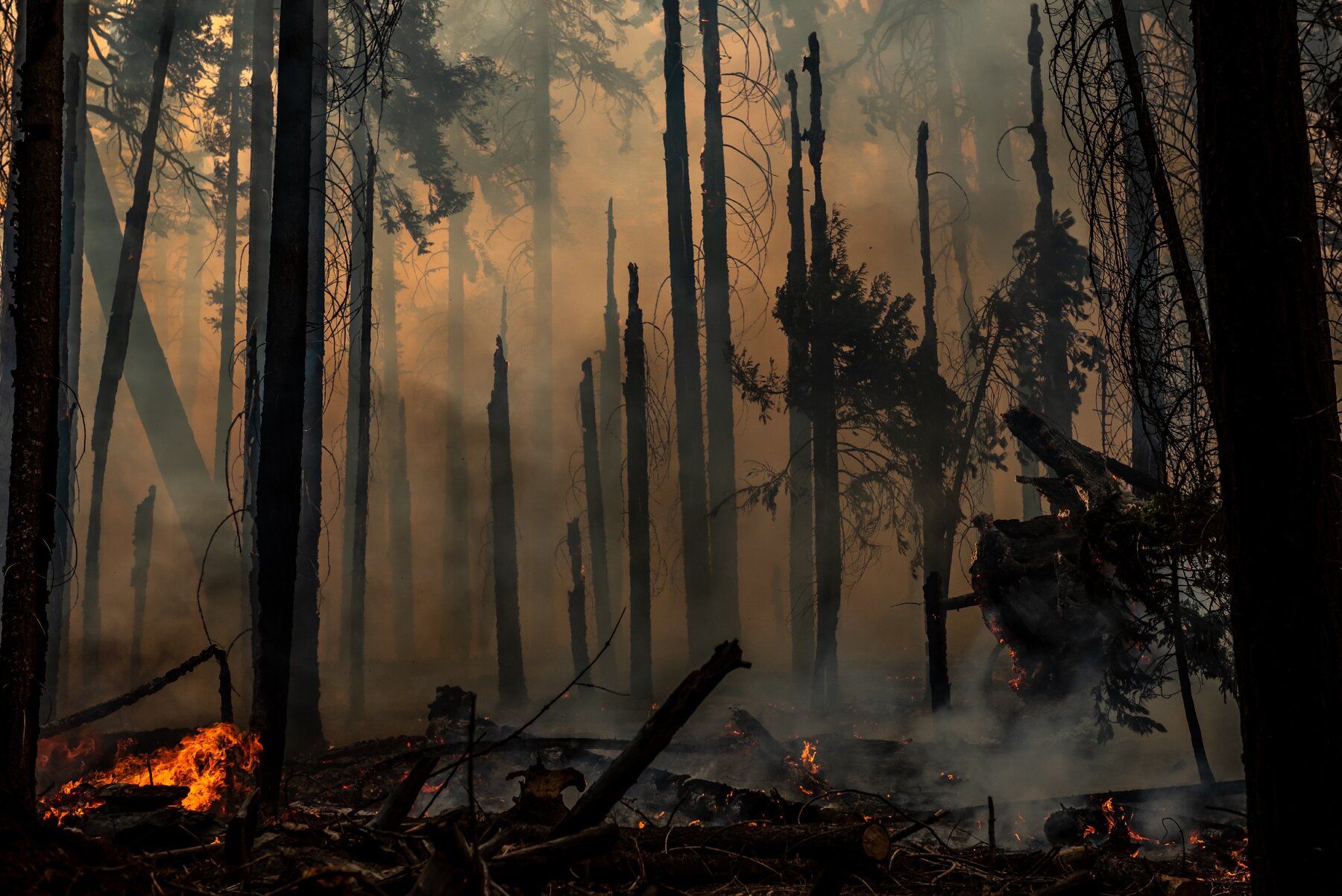 The mine and surrounding area is nothing but smoldering ashes