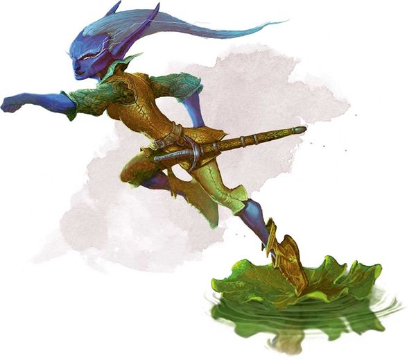 Image of a tiny blue fey creature known as a Quickling, posed in a forward facing dash maneuver